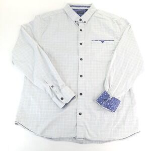 7 Diamonds Shirt Mens Large White Black Dot Matrix Check 4 Way Stretch Flip Cuff